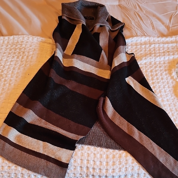 Christina Sweaters - Christina Cardigan Vest with Black, Brown, and Cream Stripes